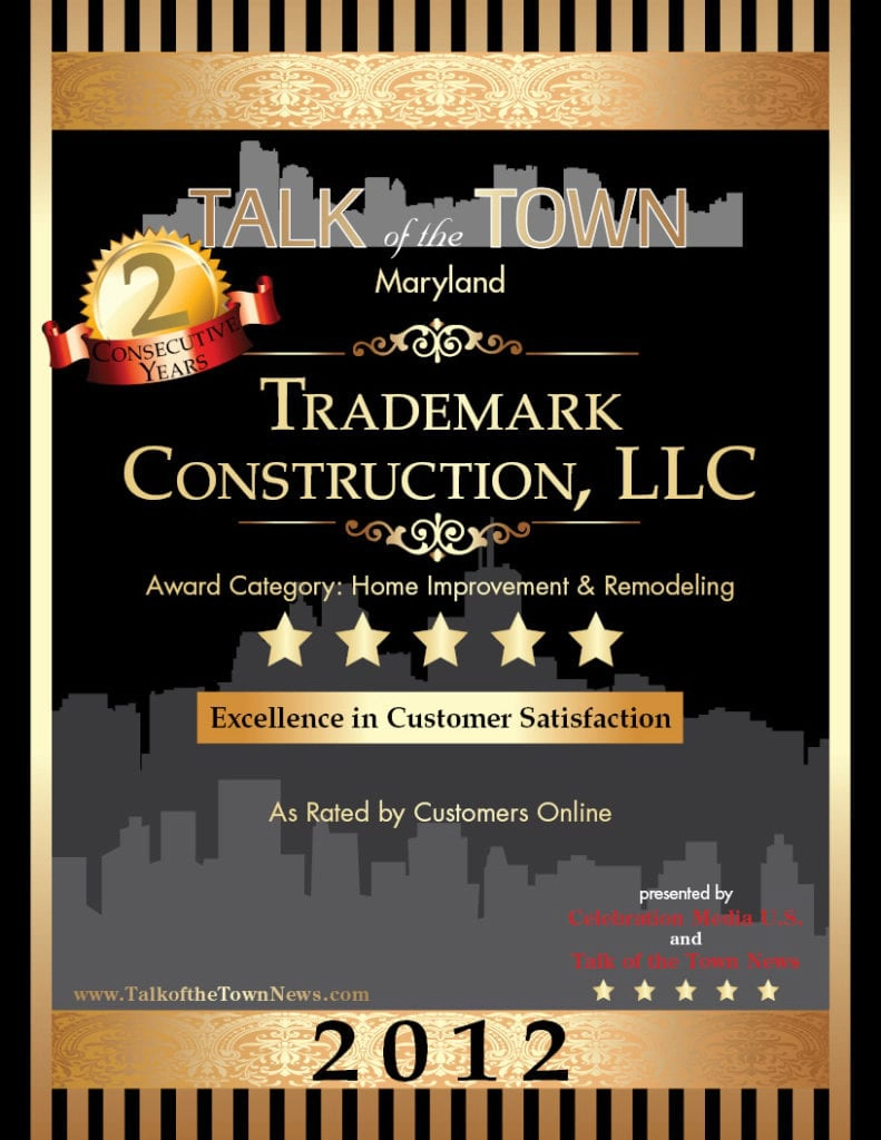 Best contractor Baltimore award Trademark construction  