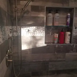 Shower inset glass shelves Bath Shower remodeling Dundalk MD