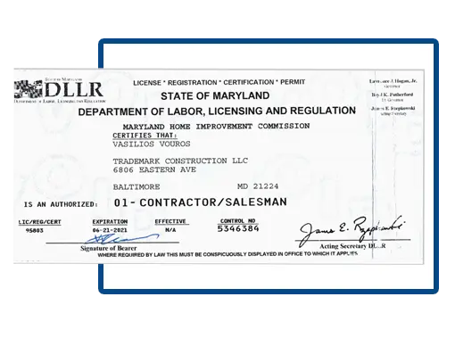 Maryland home improvement license